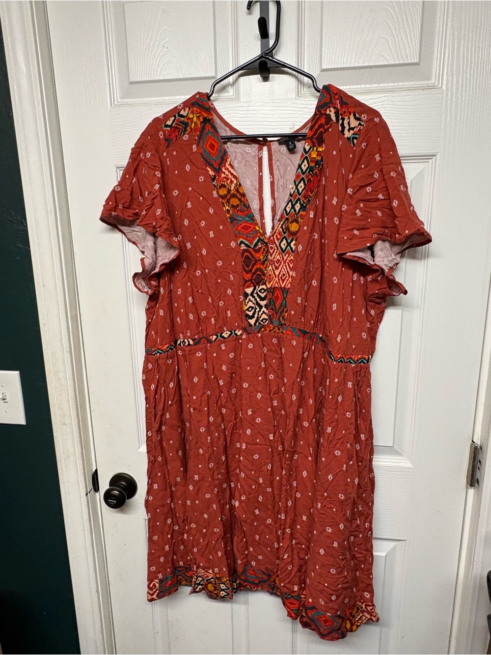 torrid Rust Boho Embroidered V-Neck Mini Dress